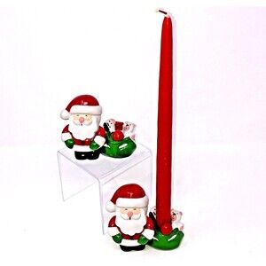 Santa Candle Holder Figurines Vintage Ceramic St Nick w/Sack 80s Taiwan Set of 2